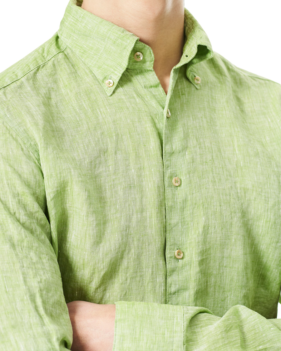Herre | Skjorter | Stenströms | Slimline Button Down Linen Shirt Pistachio