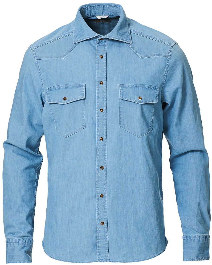 Herre | Denimskjorter | Stenströms | Slimline Washed Denim Shirt Light Indigo