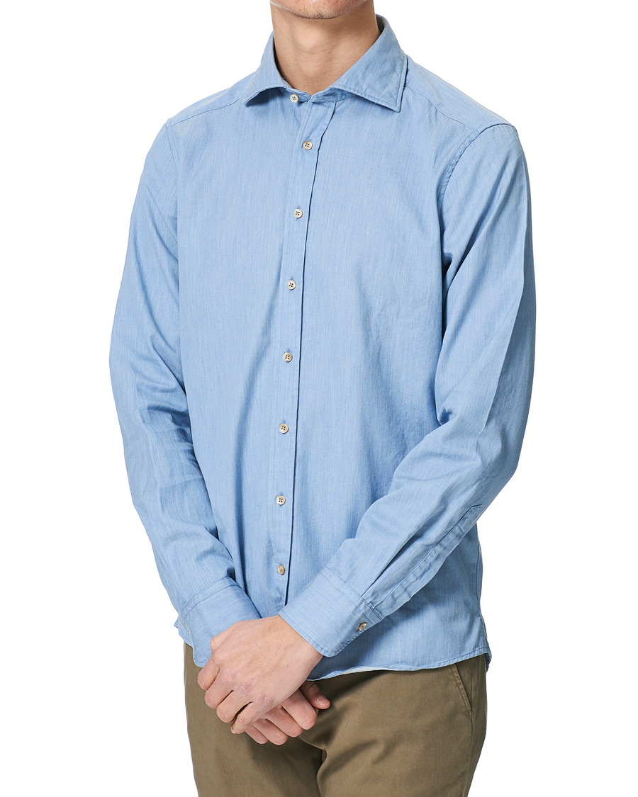 Herre | Skjorter | Stenströms | Slimline Cut Away Chambray Shirt Light Indigo