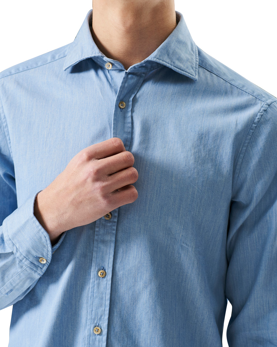 Herre | Skjorter | Stenströms | Slimline Cut Away Chambray Shirt Light Indigo