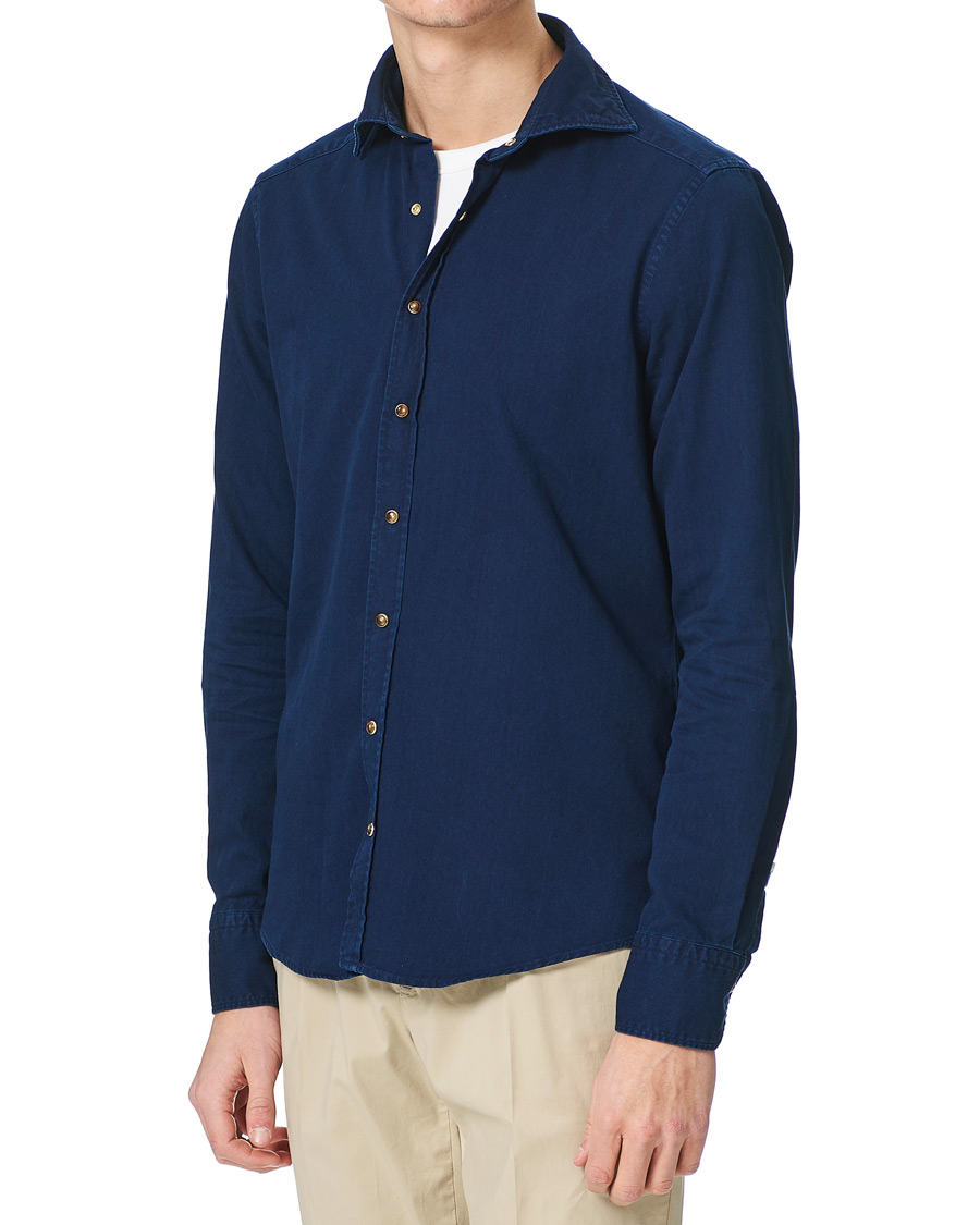 Herre | Skjorter | Stenströms | Slimline Denim Press Button Shirt Dark Indigo