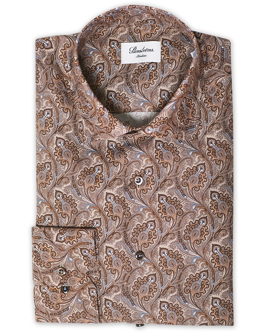 Herre | Skjorter | Stenströms | Slimline Paisley Print Cut Away Shirt Brown