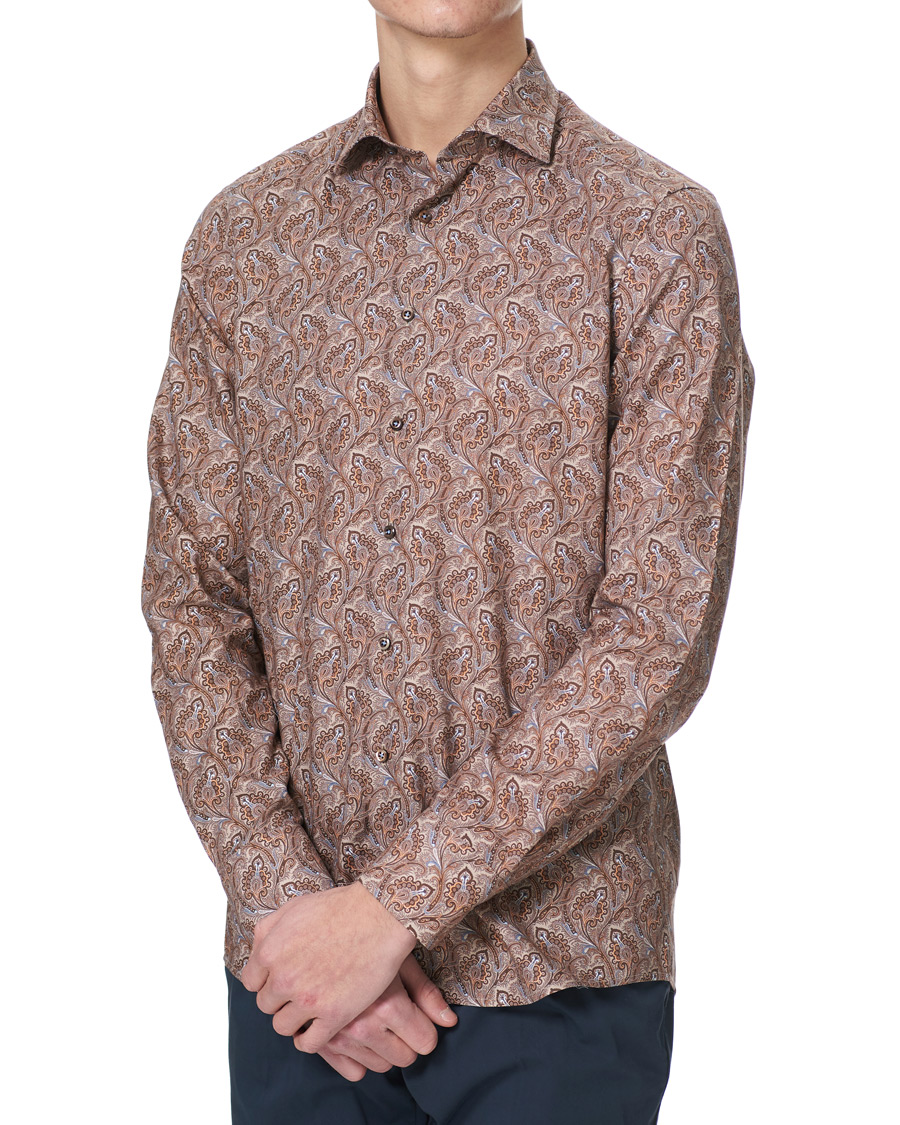 Herre | Skjorter | Stenströms | Slimline Paisley Print Cut Away Shirt Brown