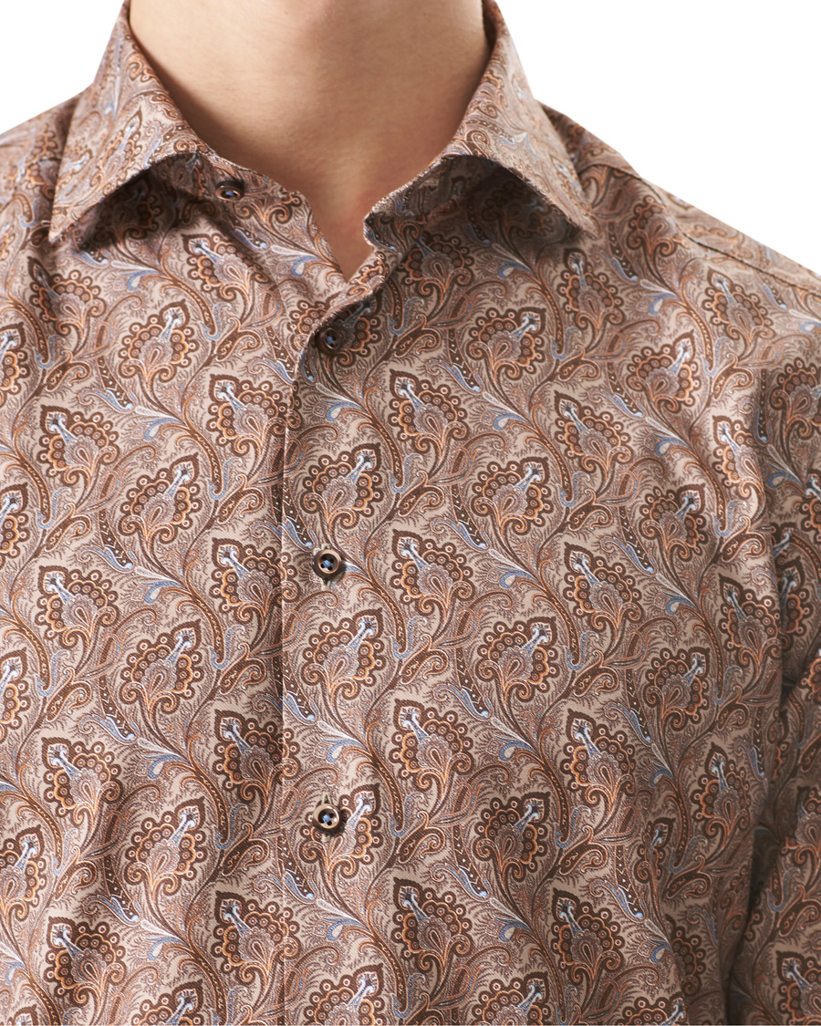 Herre | Skjorter | Stenströms | Slimline Paisley Print Cut Away Shirt Brown