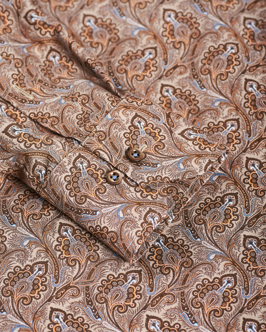 Herre | Skjorter | Stenströms | Slimline Paisley Print Cut Away Shirt Brown