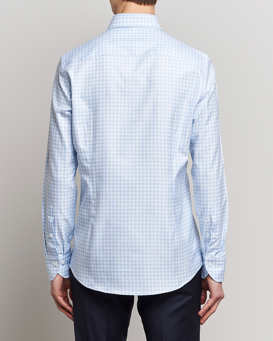 Herre | Skjorter | Stenströms | Slimline Checked Cut Away Shirt Light Blue