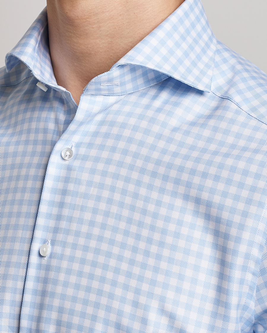 Herre | Skjorter | Stenströms | Slimline Checked Cut Away Shirt Light Blue