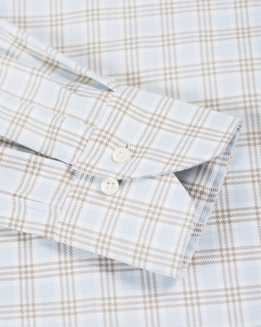 Herre | Skjorter | Stenströms | Slimline Multi Checked Cut Away Shirt Blue/Beige