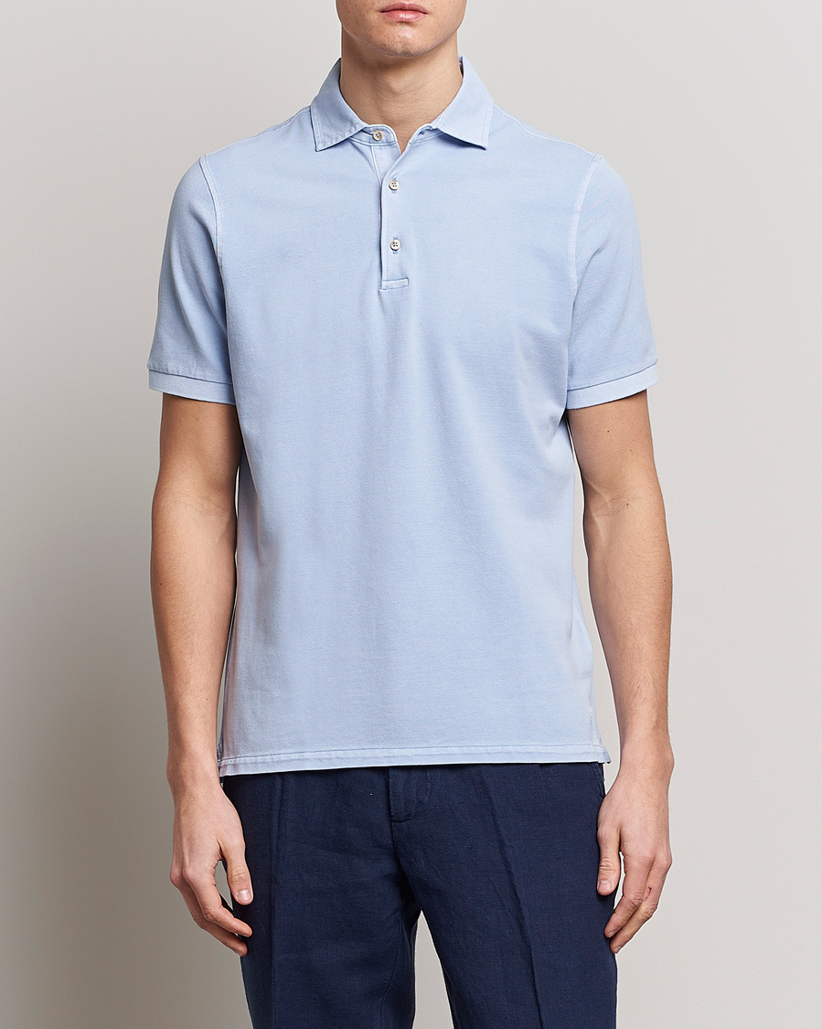 Herre | Kortærmede polotrøjer | Stenströms | Pigment Dyed Cotton Polo Shirt Light Blue