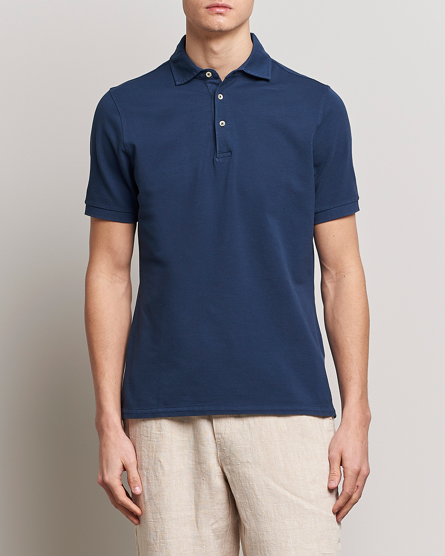 Herre | Polotrøjer | Stenströms | Pigment Dyed Cotton Polo Shirt Navy