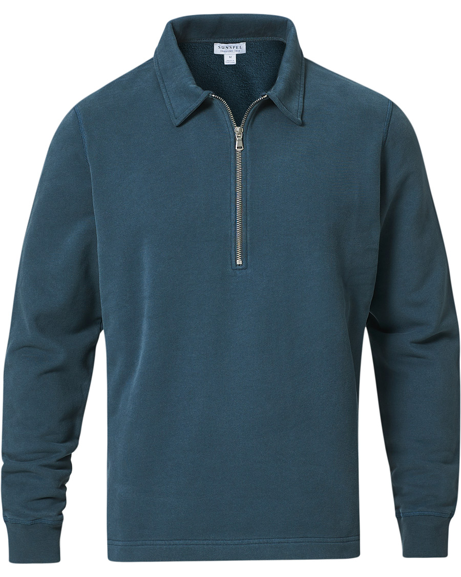 Herre | Trøjer | Sunspel | Zip Polo Sweatshirt Dark Petrol