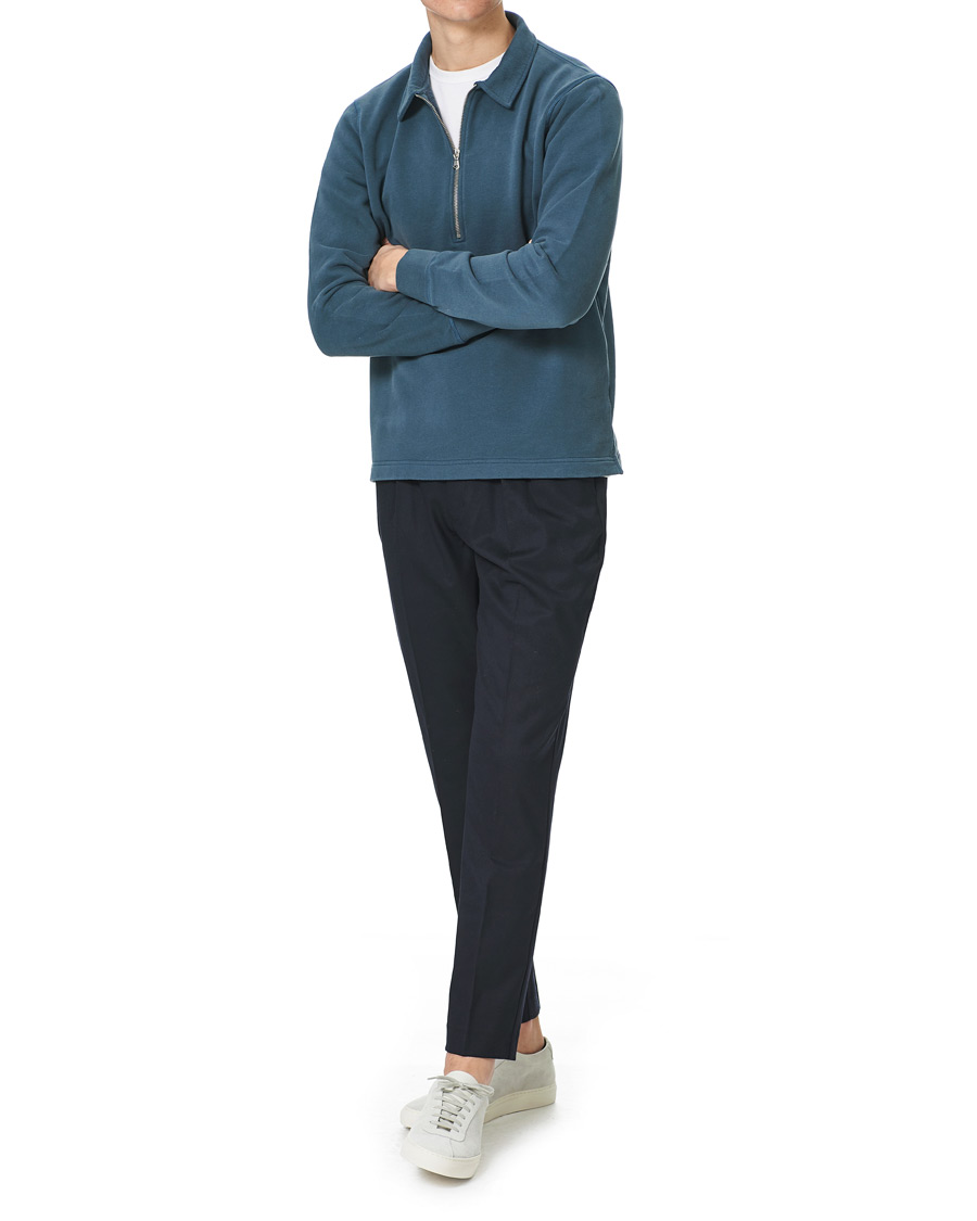 Herre | Trøjer | Sunspel | Zip Polo Sweatshirt Dark Petrol