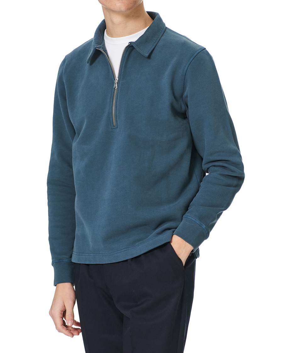 Herre | Trøjer | Sunspel | Zip Polo Sweatshirt Dark Petrol