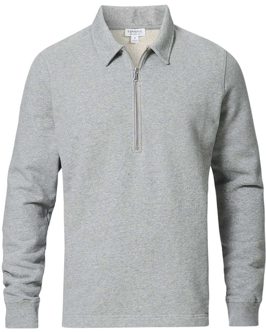 Herre | Trøjer | Sunspel | Zip Polo Sweatshirt Grey Melange