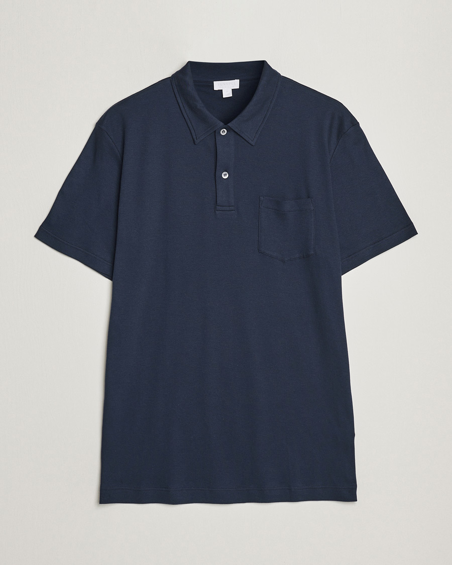 Herre | Polotrøjer | Sunspel | Sea Island Jersey Riviera Polo Navy