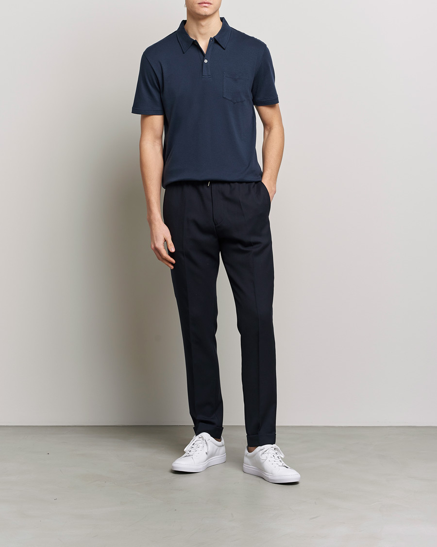 Herre | Polotrøjer | Sunspel | Sea Island Jersey Riviera Polo Navy