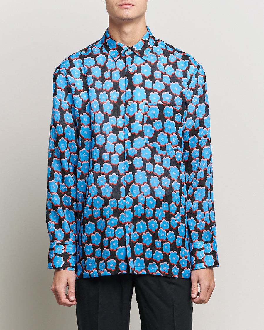 Herre | Skjorter | Lanvin | Printed Flower Shirt Black/Blue