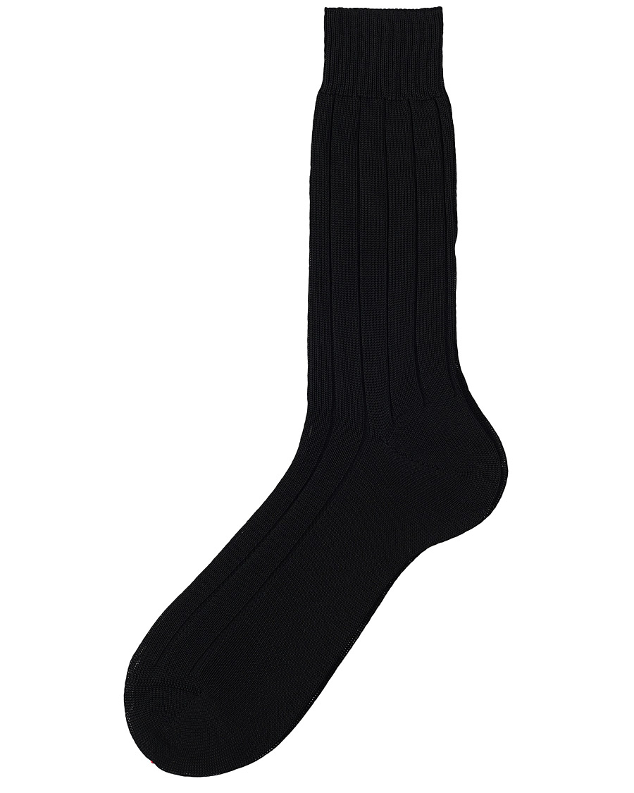 Herre | Undertøj | Bresciani | Wide Ribbed Cotton Socks Black