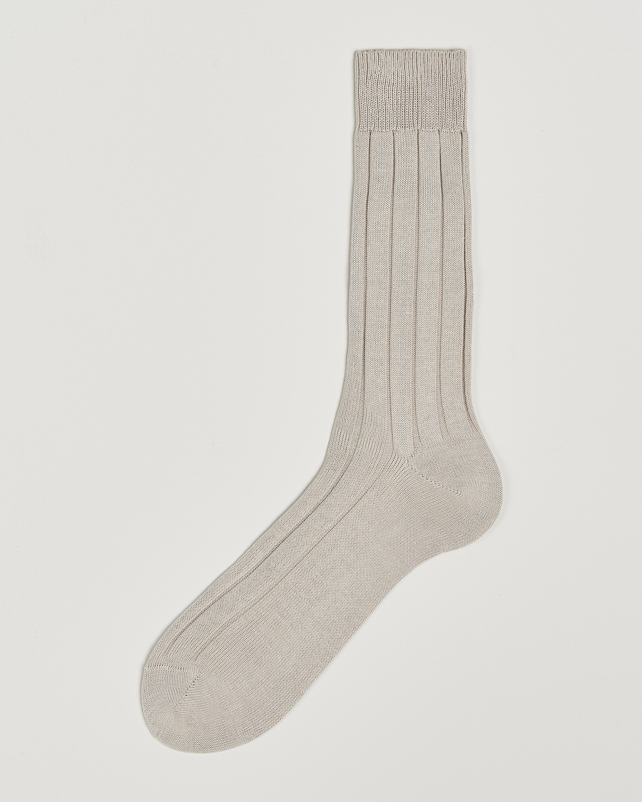 Herre | Undertøj | Bresciani | Wide Ribbed Cotton Socks Off White
