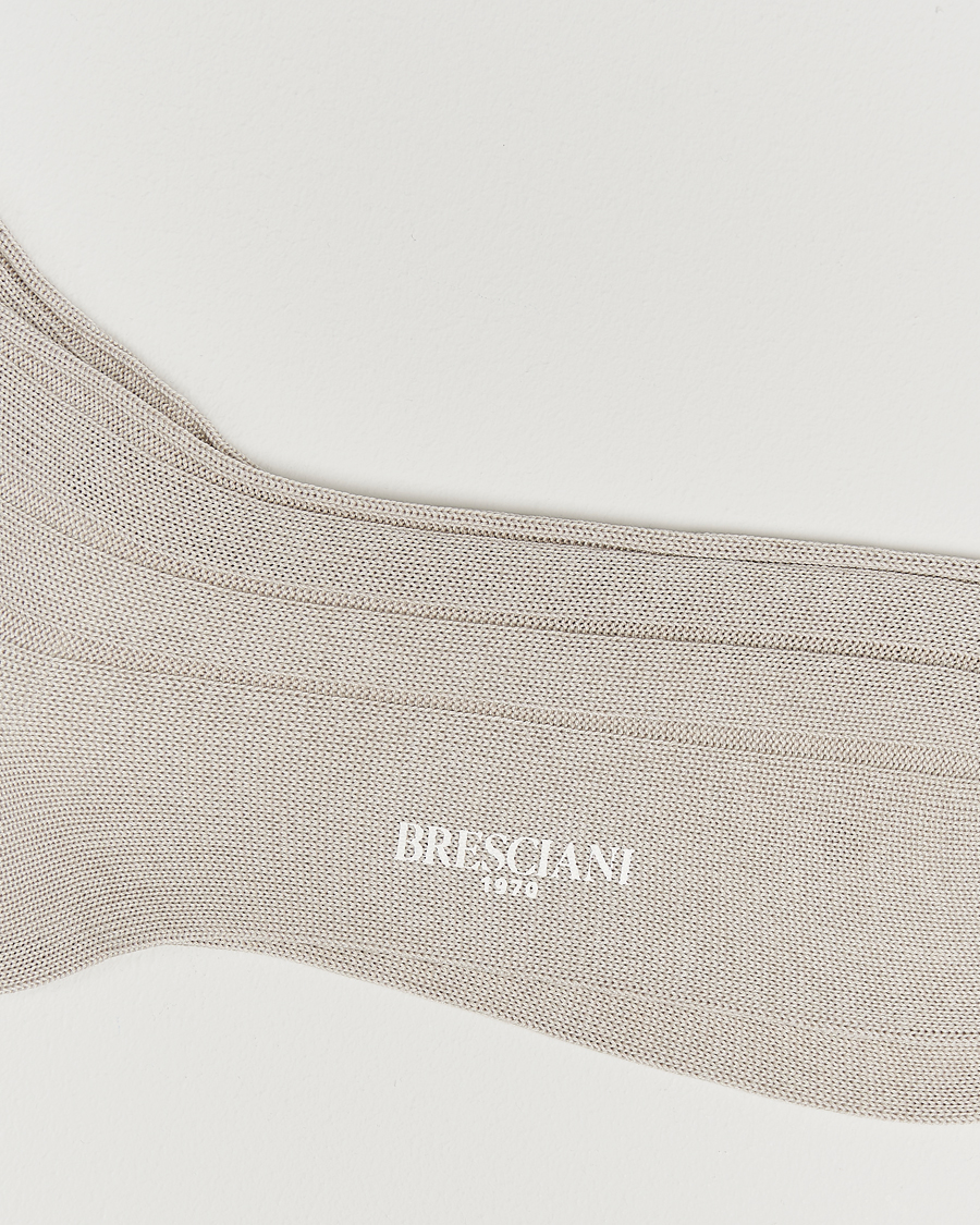 Herre | Undertøj | Bresciani | Wide Ribbed Cotton Socks Off White