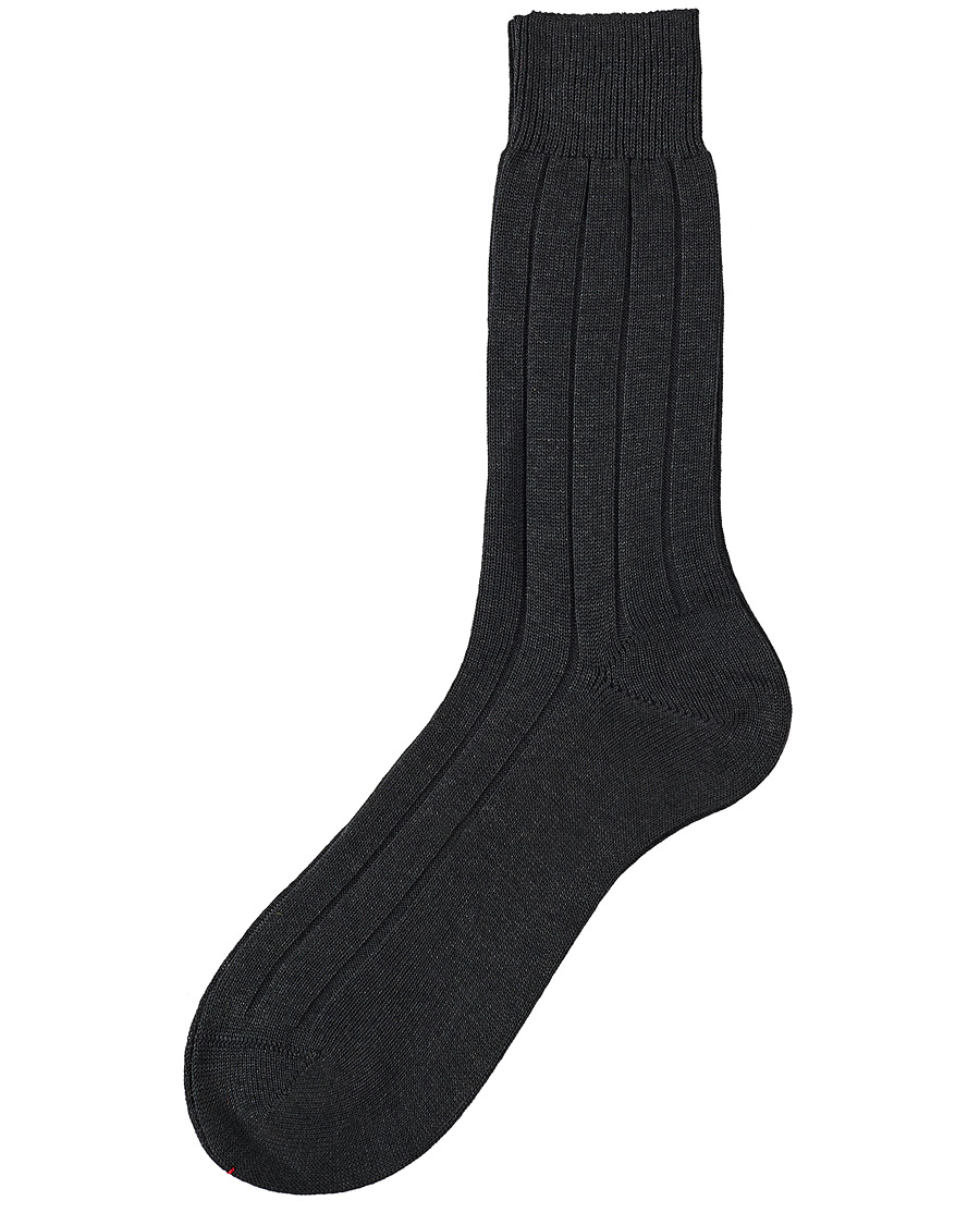 Herre | Undertøj | Bresciani | Wide Ribbed Cotton Socks Charcoal