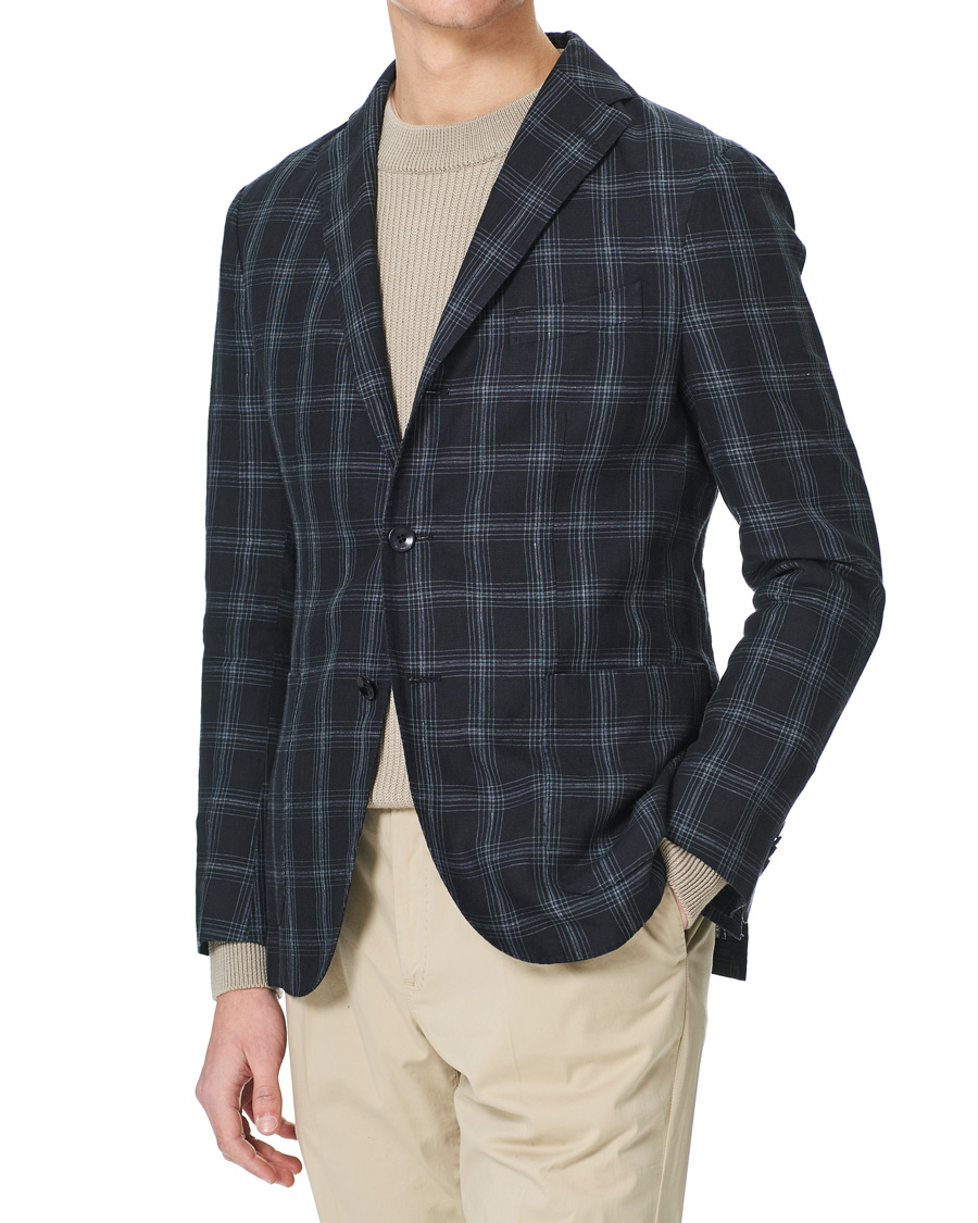Herre | Blazere & jakker | Boglioli | K Jacket Wool/Linen Overcheck Blazer Navy