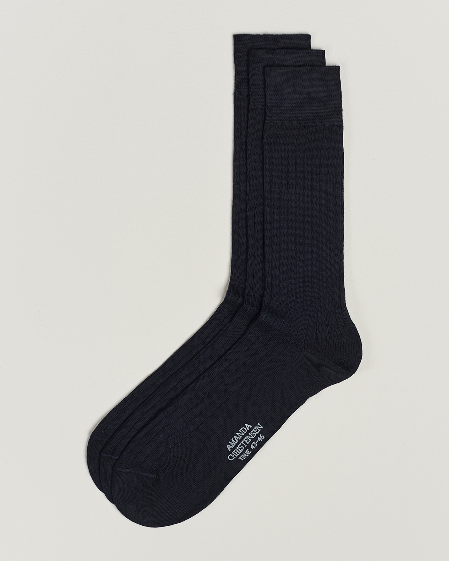 Herre | Undertøj | Amanda Christensen | 3-Pack True Cotton Ribbed Socks Dark Navy