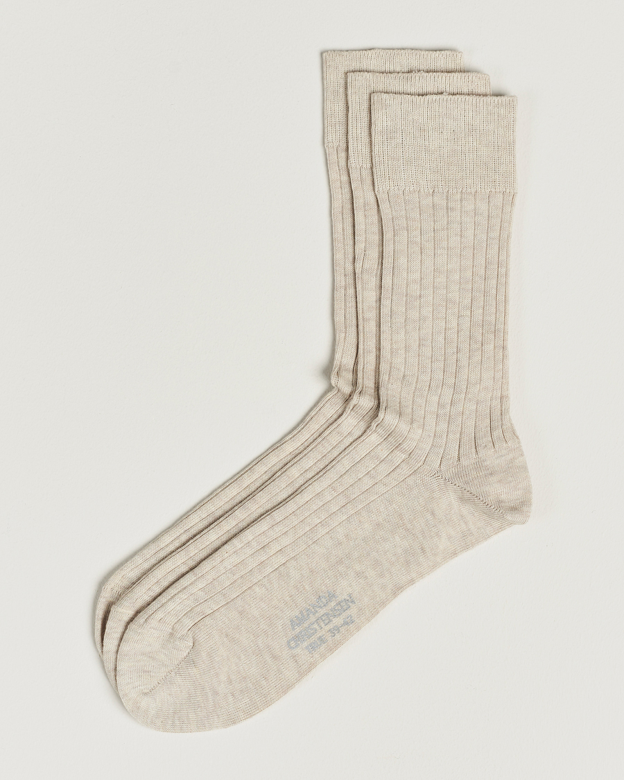 Herre | Undertøj | Amanda Christensen | 3-Pack True Cotton Ribbed Socks Sand Melange