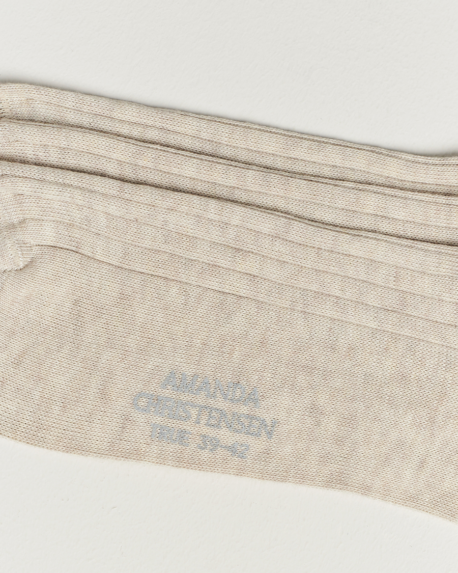 Herre | Wardrobe basics | Amanda Christensen | 3-Pack True Cotton Ribbed Socks Sand Melange