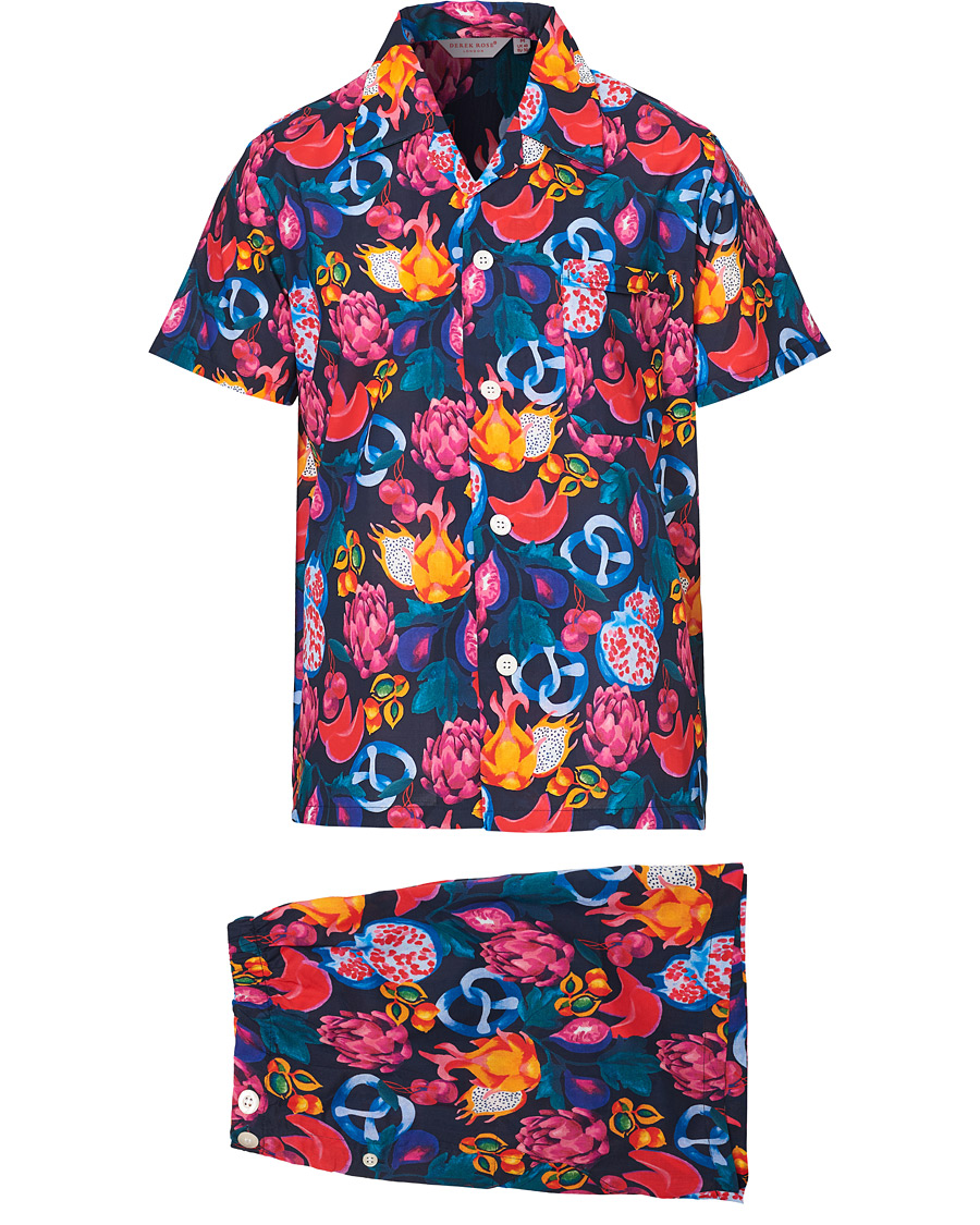 Herre | Pyjamas & Morgenkåber | Derek Rose | Shortie Mutli Printed Cotton Pyjama Set Navy