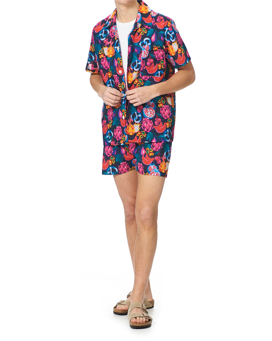 Herre | Pyjamas & Morgenkåber | Derek Rose | Shortie Mutli Printed Cotton Pyjama Set Navy