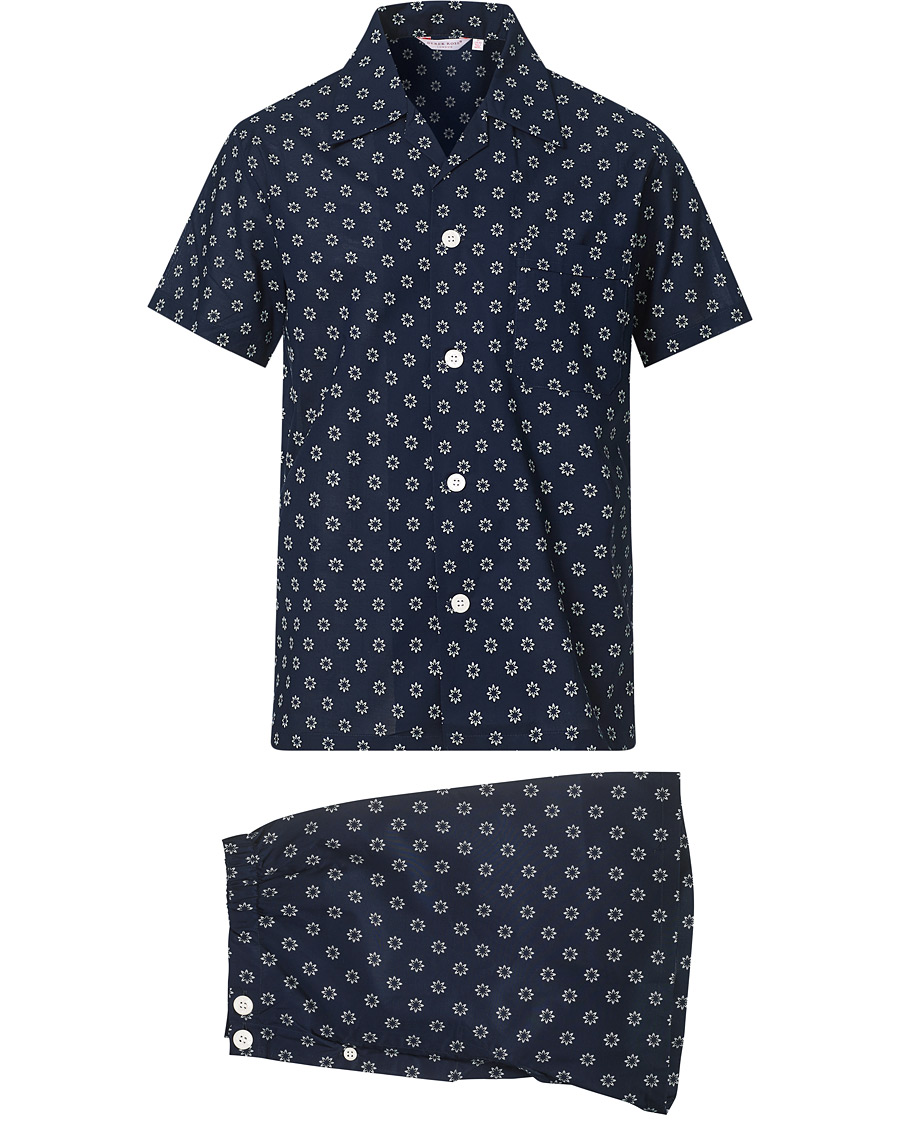Herre | Pyjamas & Morgenkåber | Derek Rose | Shortie Printed Cotton Pyjama Set Navy