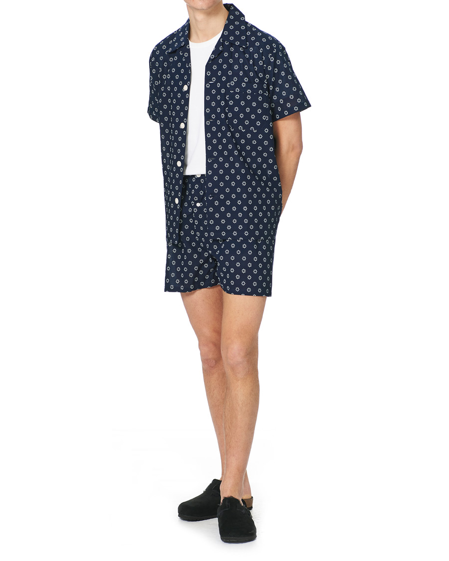 Herre | Pyjamas & Morgenkåber | Derek Rose | Shortie Printed Cotton Pyjama Set Navy