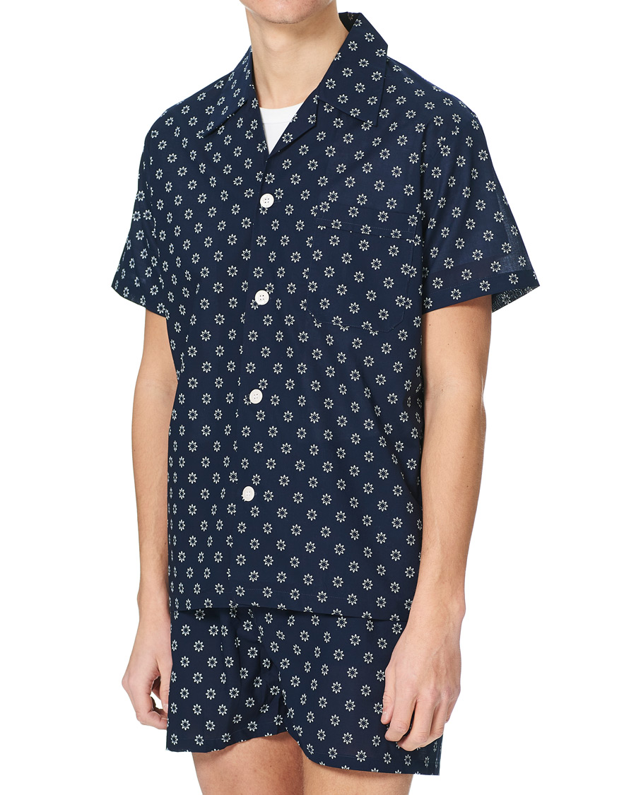 Herre | Pyjamas & Morgenkåber | Derek Rose | Shortie Printed Cotton Pyjama Set Navy