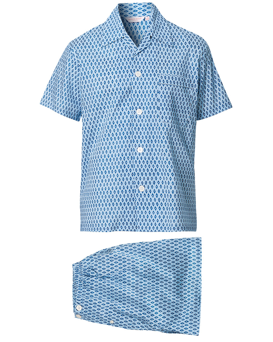 Herre | Pyjamas & Morgenkåber | Derek Rose | Shortie Printed Cotton Pyjama Set Blue