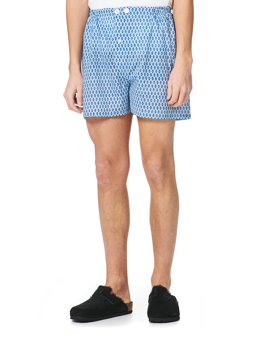 Herre | Pyjamas & Morgenkåber | Derek Rose | Shortie Printed Cotton Pyjama Set Blue