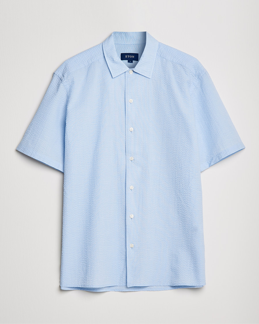 Herre | Skjorter | Eton | Seersucker Short Sleeve Shirt Light Blue