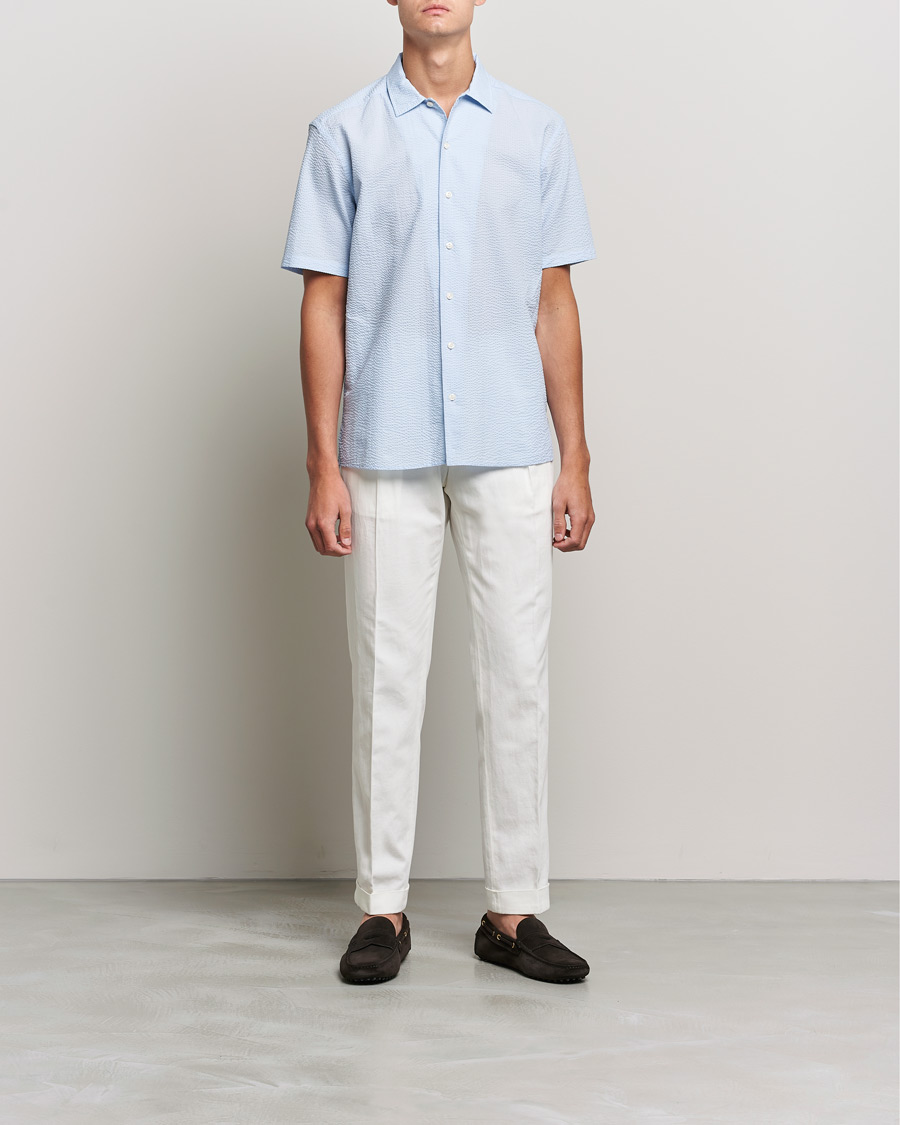 Herre | Skjorter | Eton | Seersucker Short Sleeve Shirt Light Blue