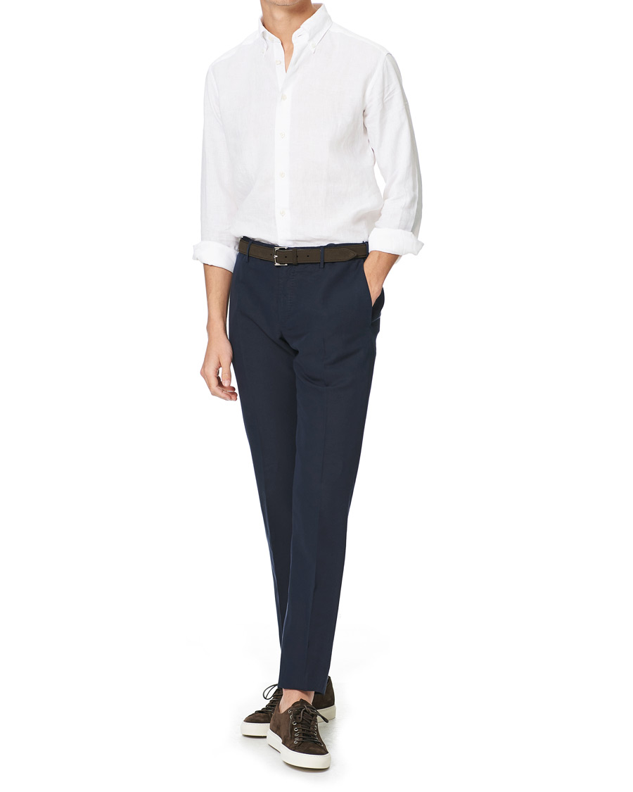 Herre | Skjorter | Eton | Slim Fit Button Down Linen Shirt White