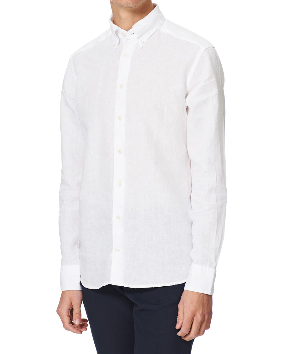 Herre | Skjorter | Eton | Slim Fit Button Down Linen Shirt White