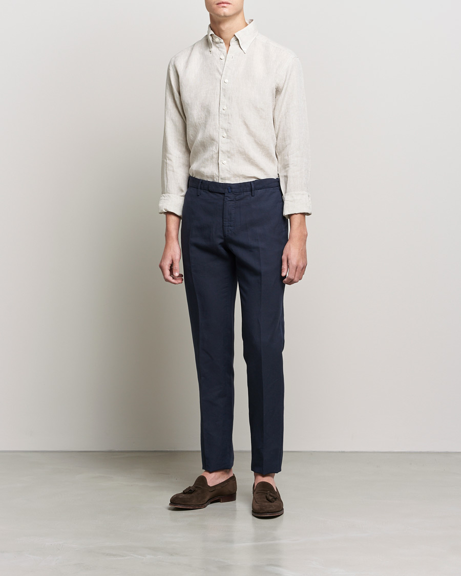 Herre | Skjorter | Eton | Slim Fit Button Down Linen Shirt Beige