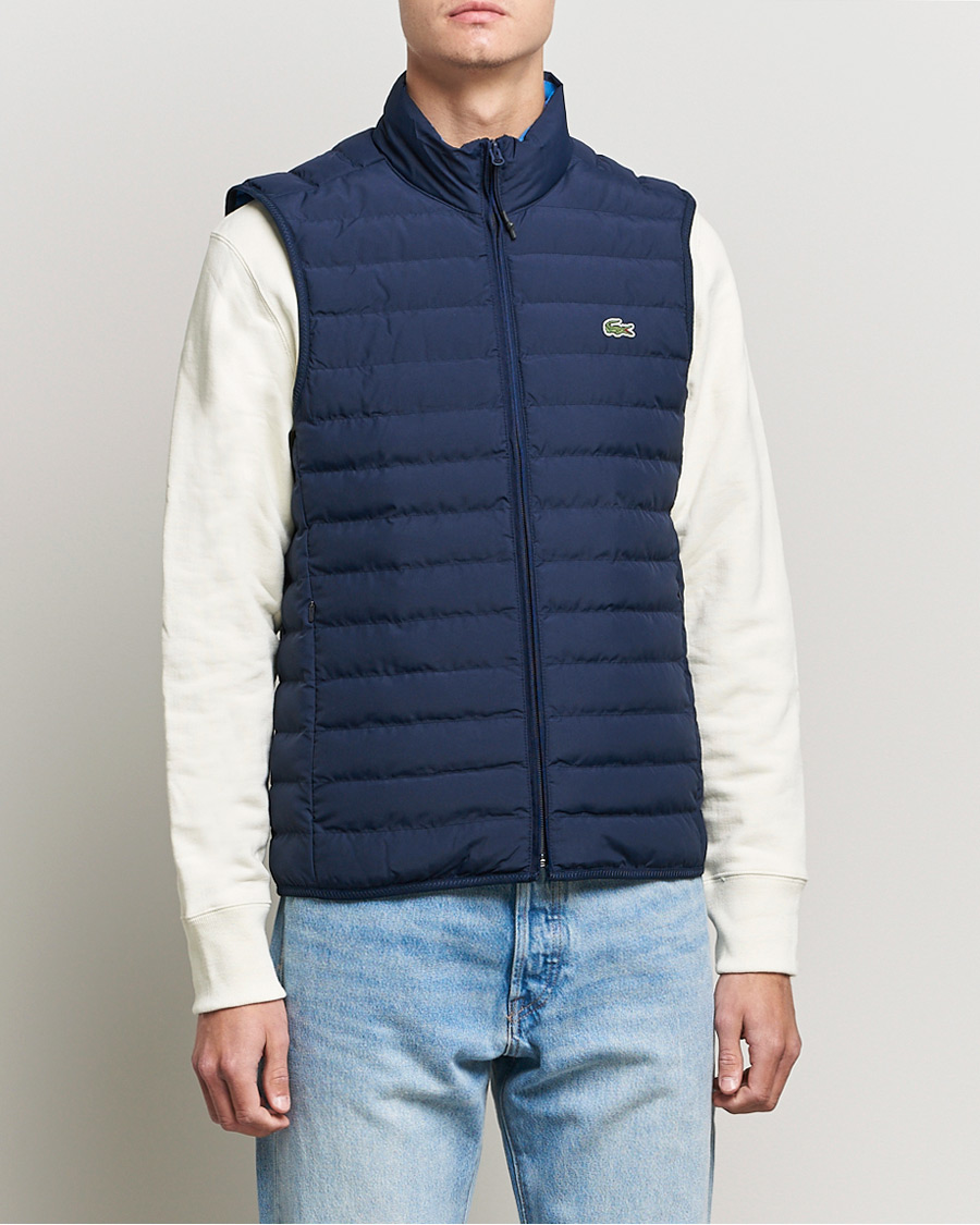 Lacoste Water-Resistant Quilted Zip Vest Navy Blue CareOfCarl