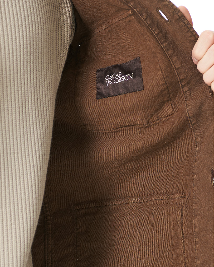 Herre | Skjorter | Oscar Jacobson | Linen Safari Shirt Jacket Brown