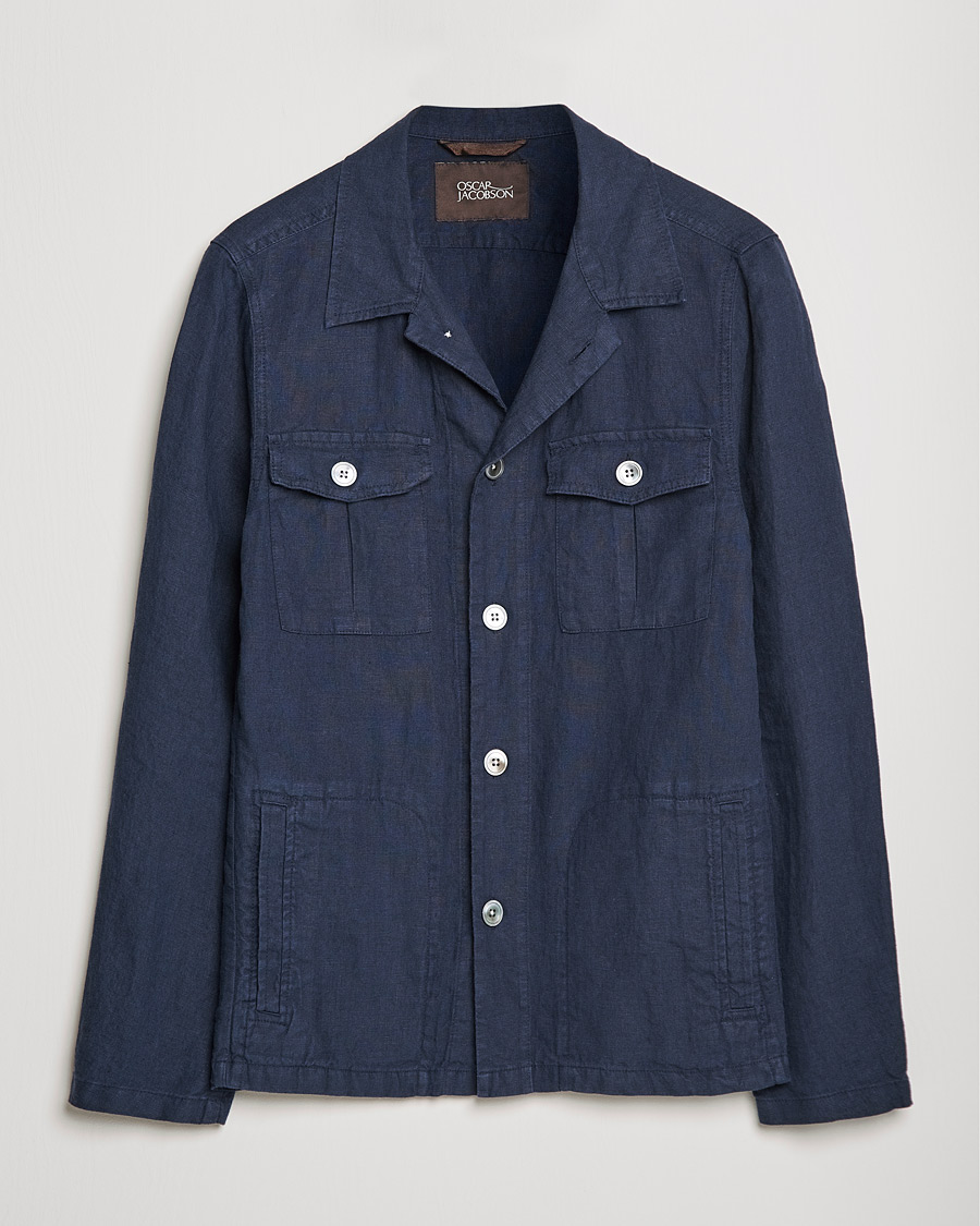Herre | Skjorter | Oscar Jacobson | Holger Linnen Overshirt Navy