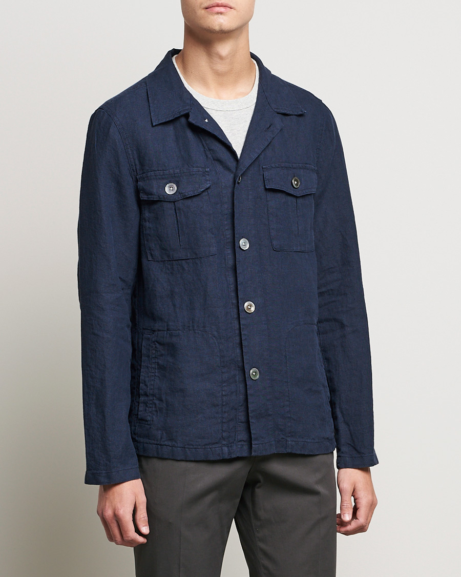 Herre | Skjorter | Oscar Jacobson | Holger Linnen Overshirt Navy