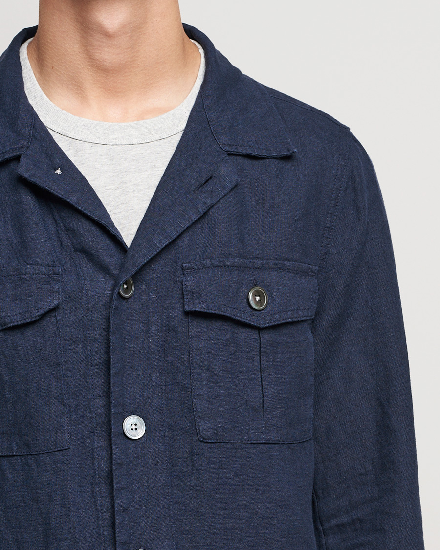 Herre | Skjorter | Oscar Jacobson | Holger Linnen Overshirt Navy