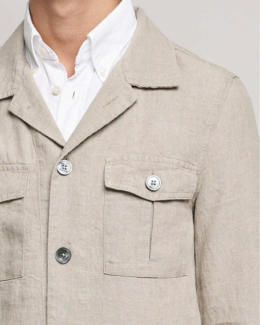 Herre | Skjorter | Oscar Jacobson | Holger Linnen Overshirt Beige