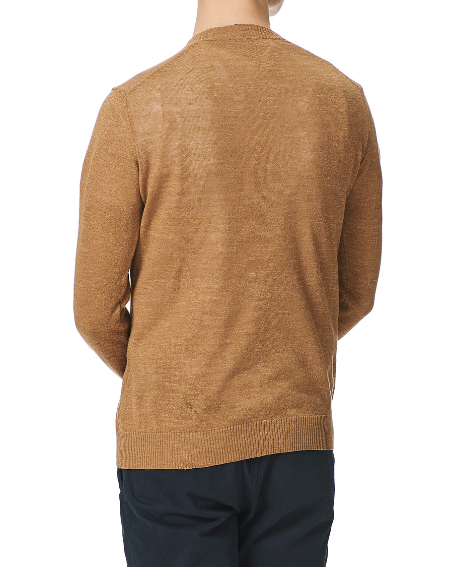 Herre | Trøjer | Oscar Jacobson | Lionel Linen/Cotton V-Neck Brown