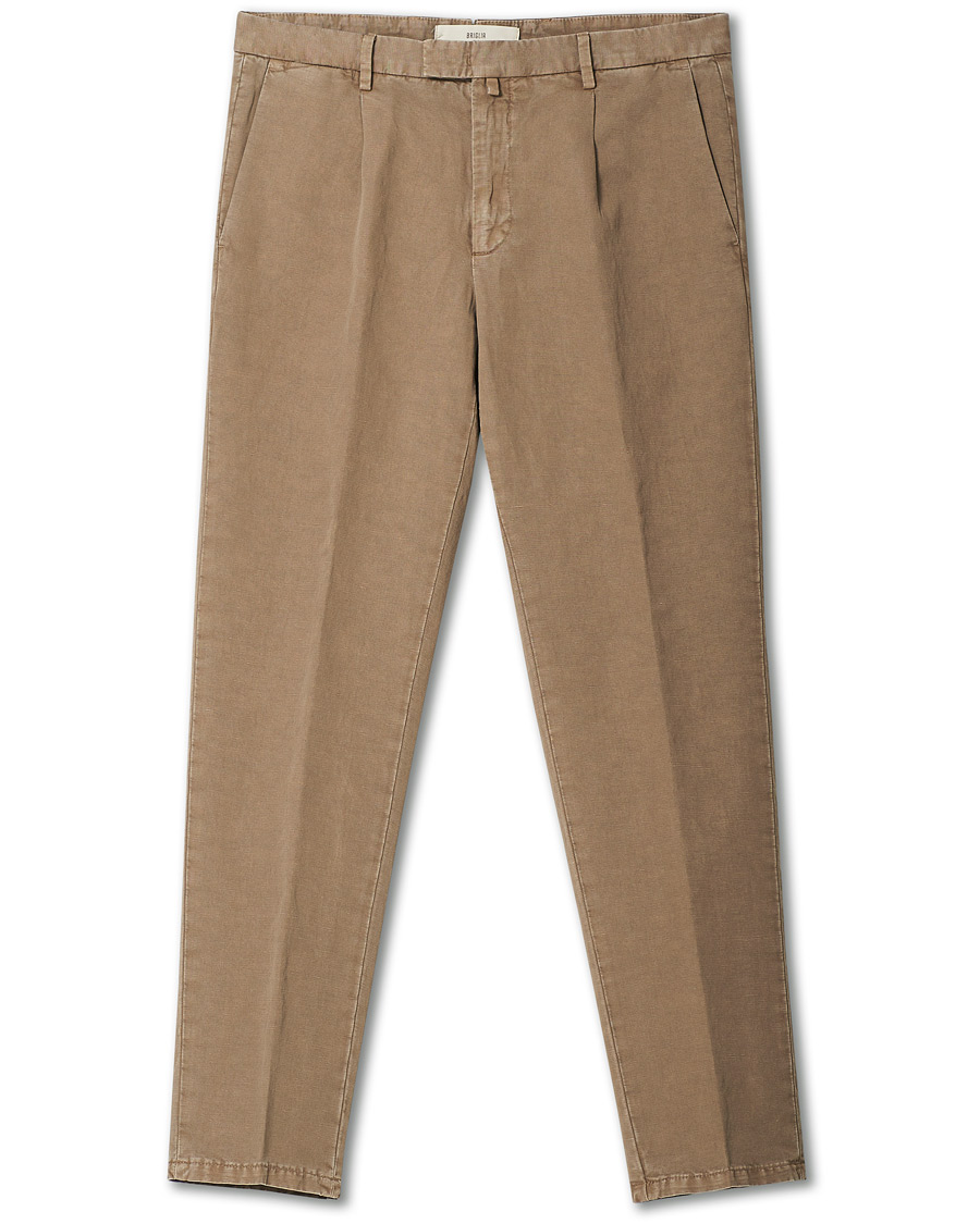 Herre | Bukser | Briglia 1949 | Easy Fit Pleated Linen Trousers Taupe