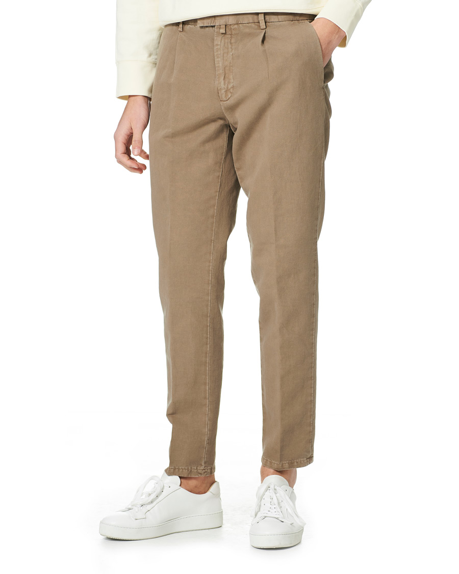 Herre | Bukser | Briglia 1949 | Easy Fit Pleated Linen Trousers Taupe